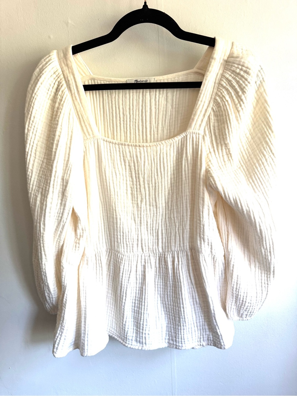 Madewell Women’s Cream Gauze Textured Square-Neck Peplum Top
